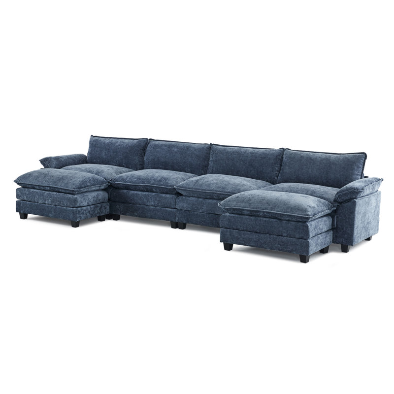 Latitude Run® 4-Seat Sectionals With 2 Ottoman, Gray Blue Chenille