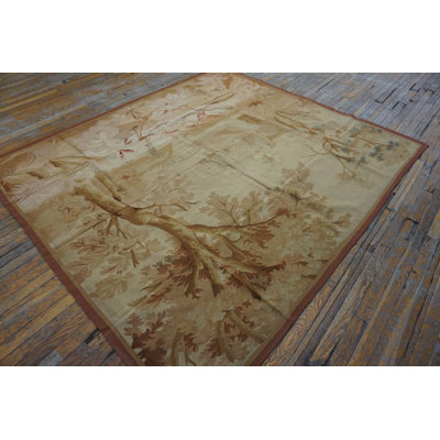 Tapis antique ivoire français des années 1890