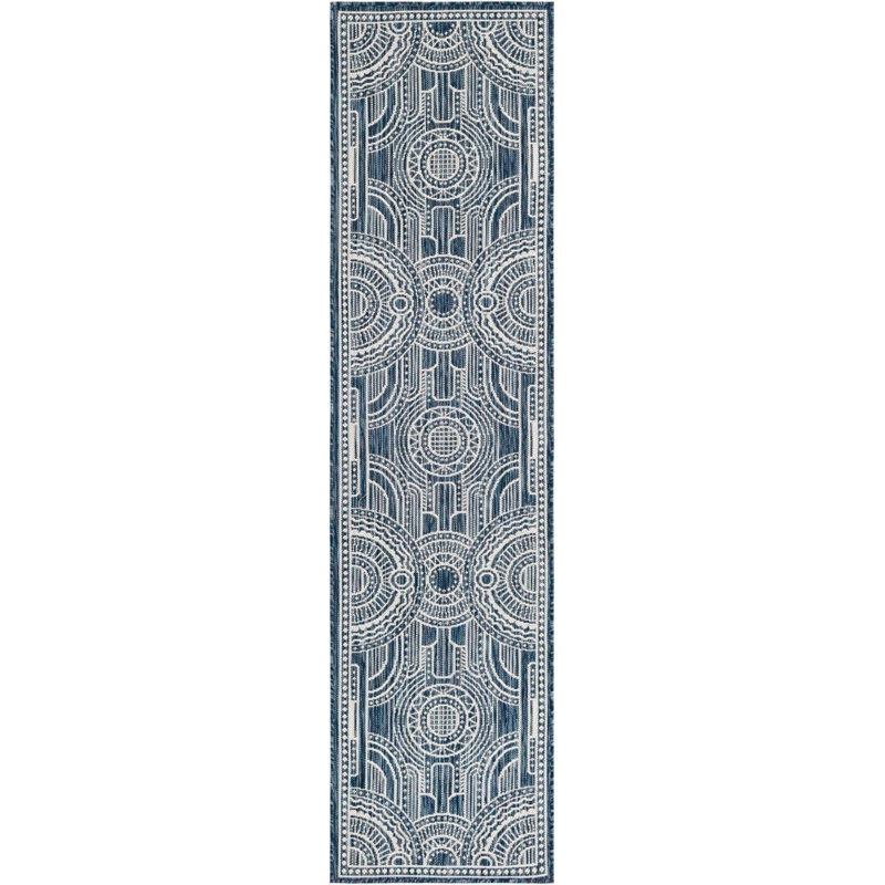 Tapis de couloir contemporain de couleur bleue Huitt, Tapis de couloir 2 pi x 8 pi