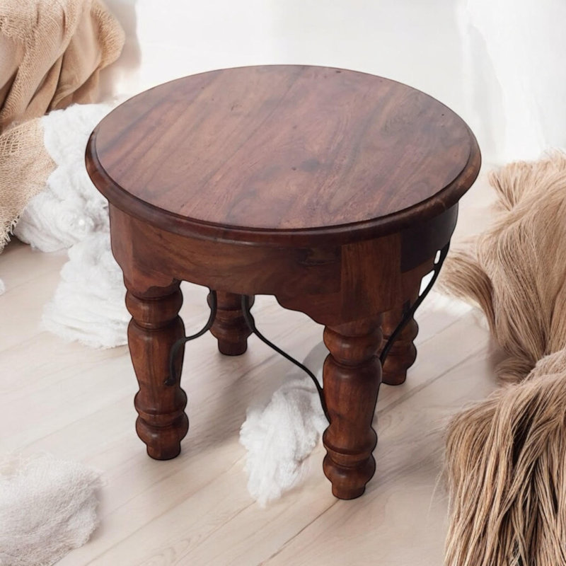 Devencove Solid Wood Side Table – Round Brown Top with Four-Leg Base, Perfect Accent Table for Living Spaces