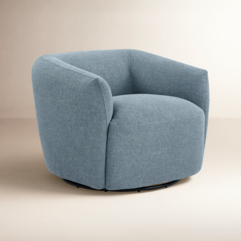 Jeremiah Barrel Swivel Upholstered Chair, Nathan Capri Blue Tweed