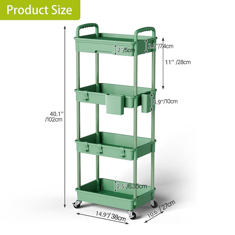 MISIFU Organisateur de chariot roulant, organisateur de salle de bain pour salle de lavage et étagères de bureau Étagère mobile Chariot de cuisine avec roulettes pour l'art, l'artisanat, les couches, le chevet, le casse-croûte (4 niveaux)