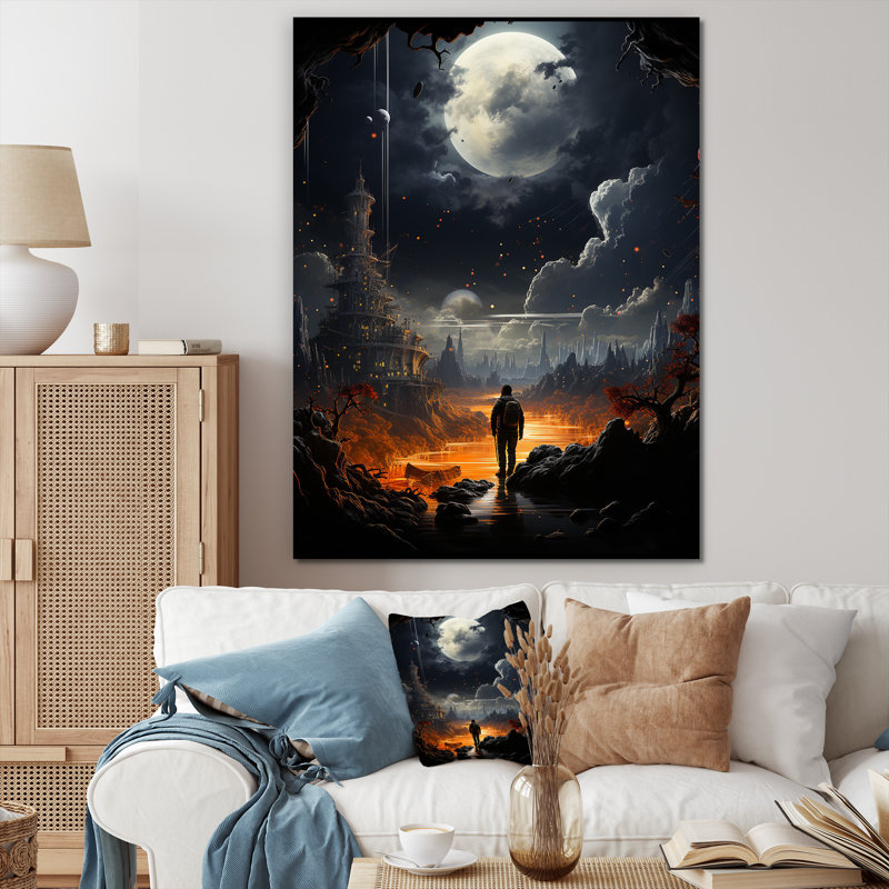 Art noir de la Planète noire, l'odyssée perdue III - Science Fiction, Toile tendue, H 44 po x l 34 po x P 1,5 po