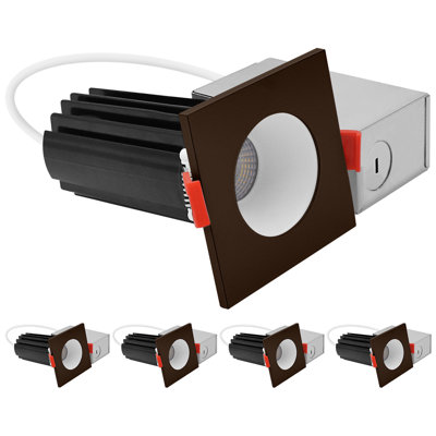LUXRITE 2 In. LED Recessed Light, Deep Regressed Canless Light, Round White & Square Bronze Interchangeable Trim, 5CCT, 1000LM, 15W, Dimmable 4 Pack