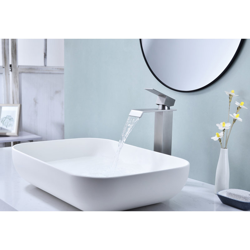 Waterfall Spout Bathroom Faucet,Single Handle Bathroom Vanity Sink Faucet, Brushed Nickel