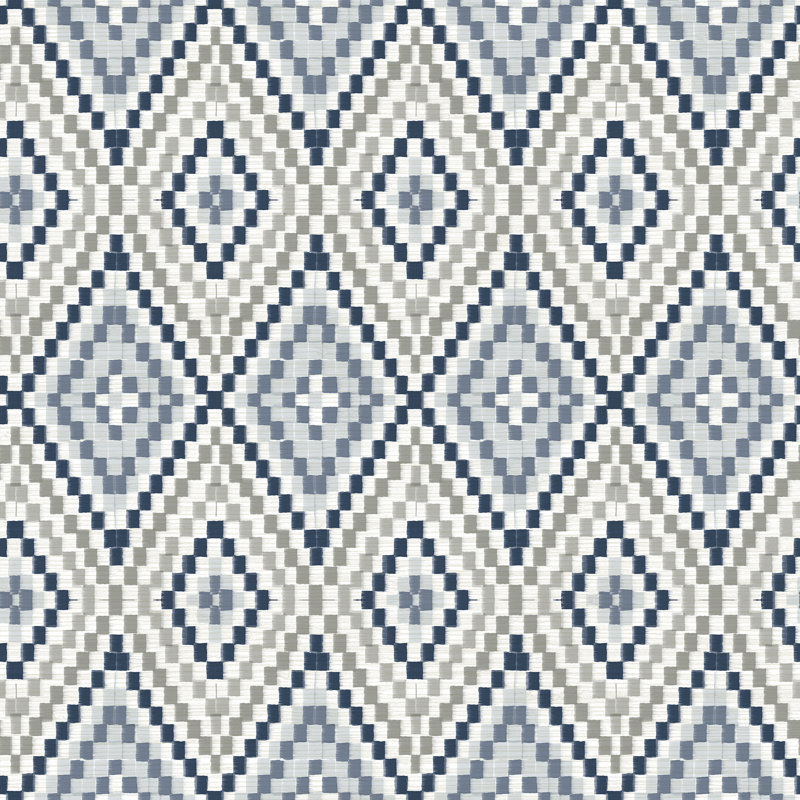 Rouleau de papier peint l 33 pi x l 20,5 po geometric ikat Brawley, Bleu marine