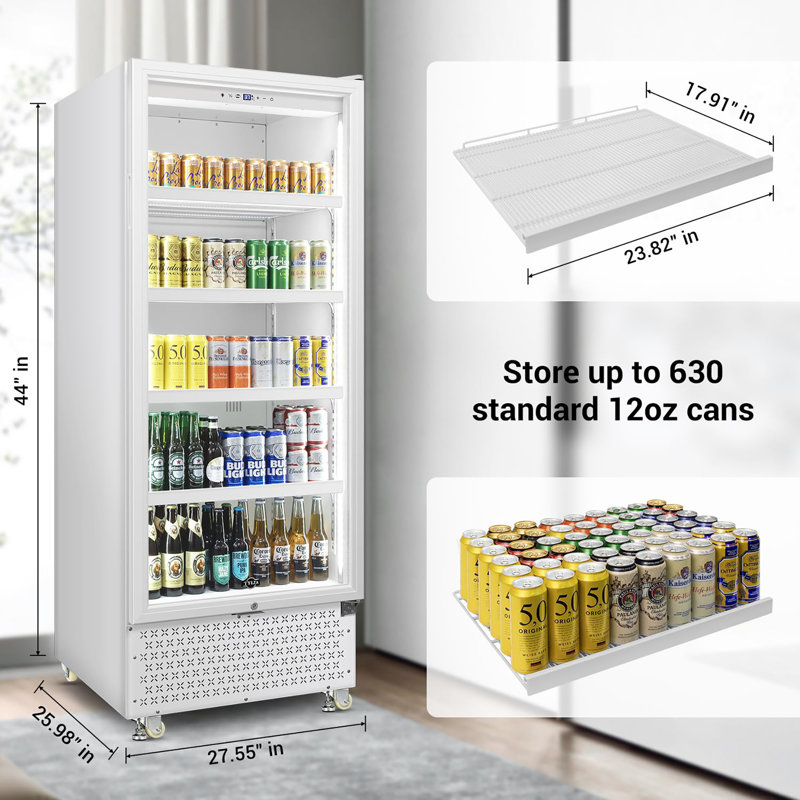 15Cu.Ft Glass Door Beverage Cooler – 630 Can Capacity, Energy-Saving Compressor, Auto Defrost, Anti-Fog Glass & LED Light for Commercial Use