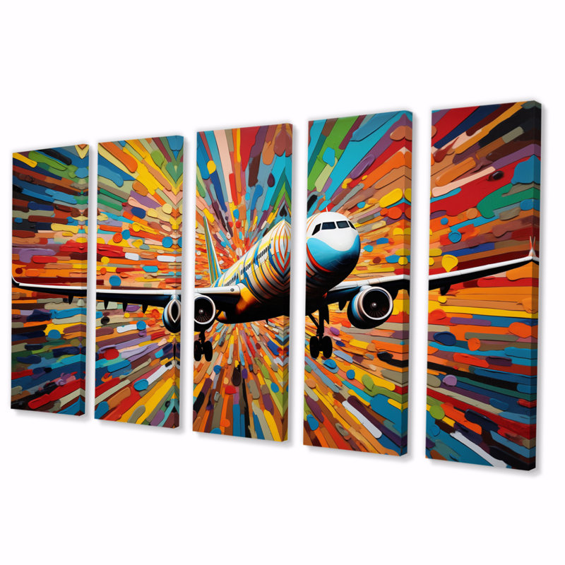 Plane Colorful Whimsical Takeoff - 5 impressions sur toile tendue