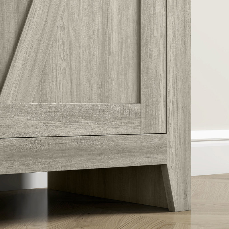 Garde-manger autoportant avec porte de style grange, grain de bois gris