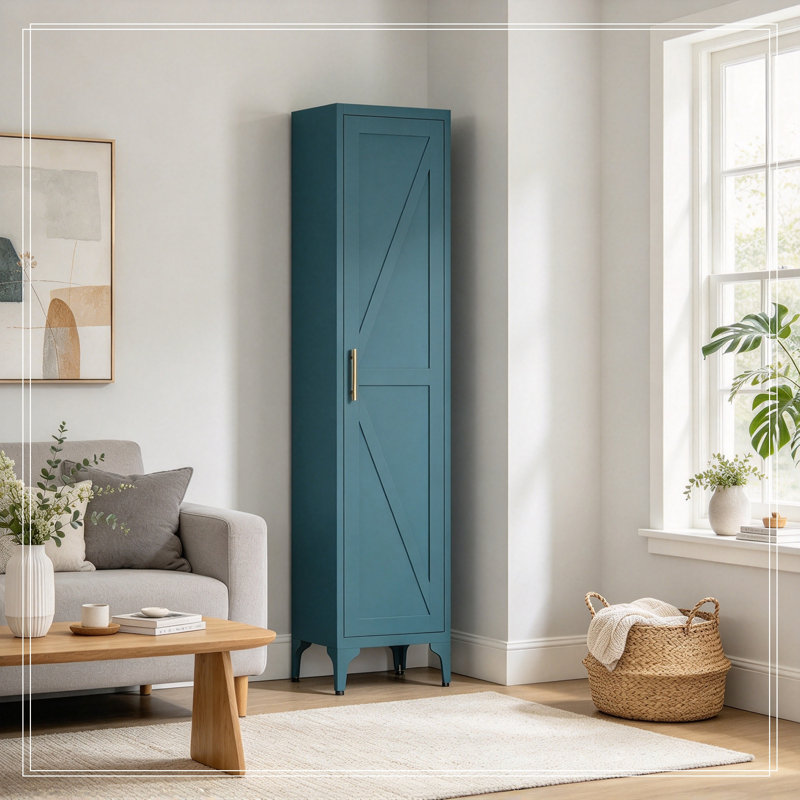 Armoire de rangement étroite en métal avec 3 tablettes ajustables, Blue
