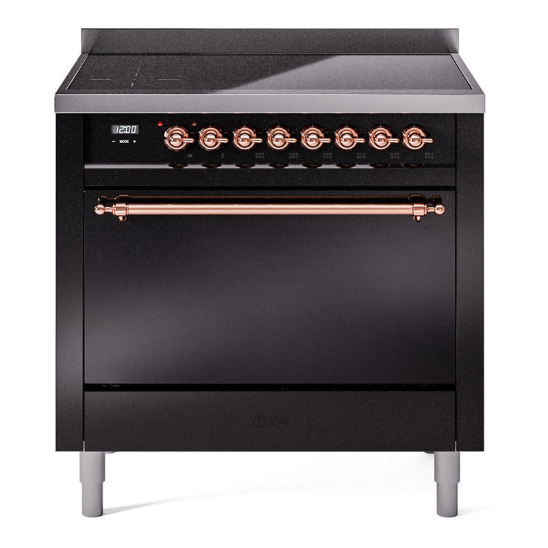 ILVE Nostalgie II Series 36 inch Induction Range with 6 Induction Elements (Glass Door), Glossy Black/Copper