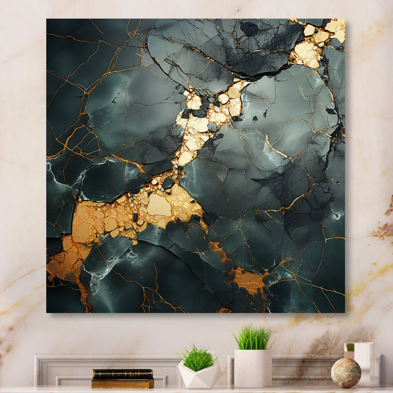 Décoration murale en marbre doré et vert Terrazzo III - marbre, H 36 po x l 36 po