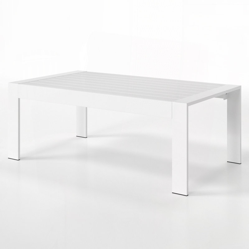 Table basse de patio avec plateau rectangulaire, 4 pieds et 4 pieds, Blanc