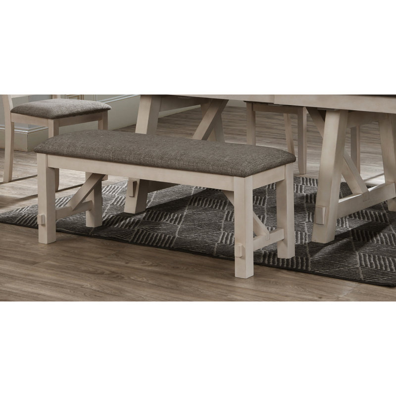 Chalk Gray Finish Upholstered Bedroom And Dining Bench, Transitional Style, Solid Wood, Square Legs, 76Mm Thick Cushion Bench In Style With Upholstery, For