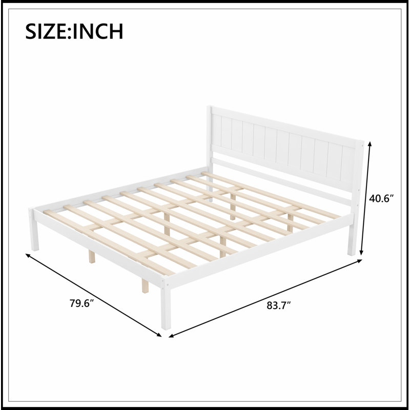 King Platform Bed Frame with Headboard, White