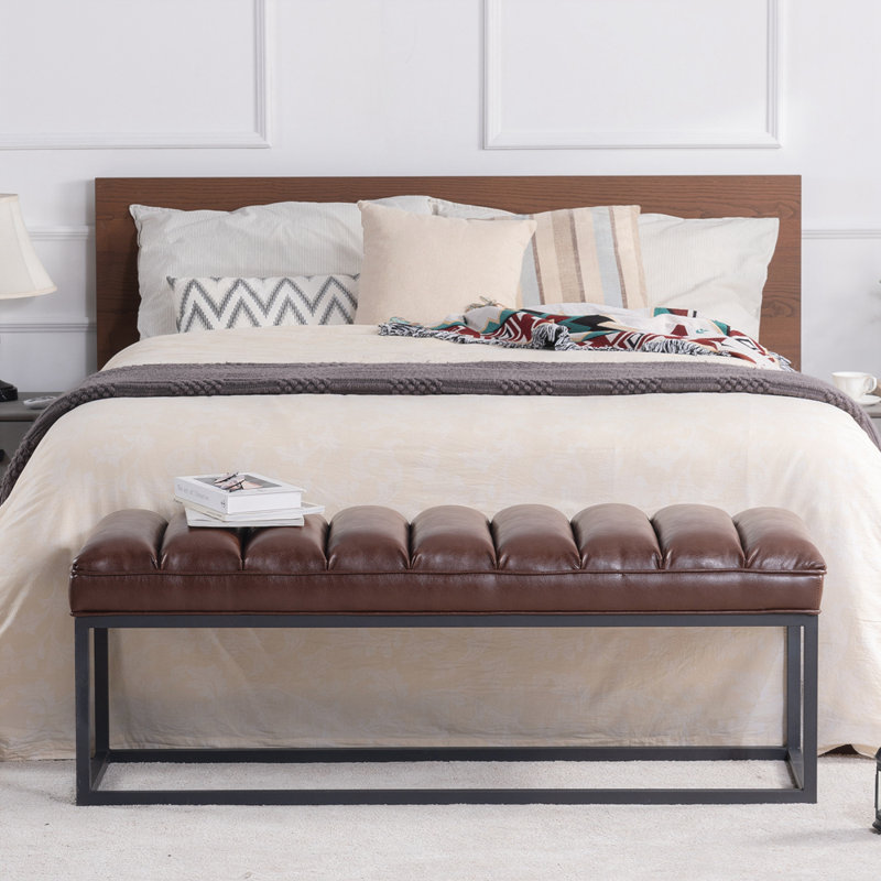 Banc rembourré pour chambre en métal, Brun foncé