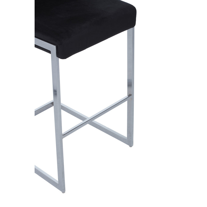 Elsberry Upholstered Counter Stool with Metal Frame, Silver, Black