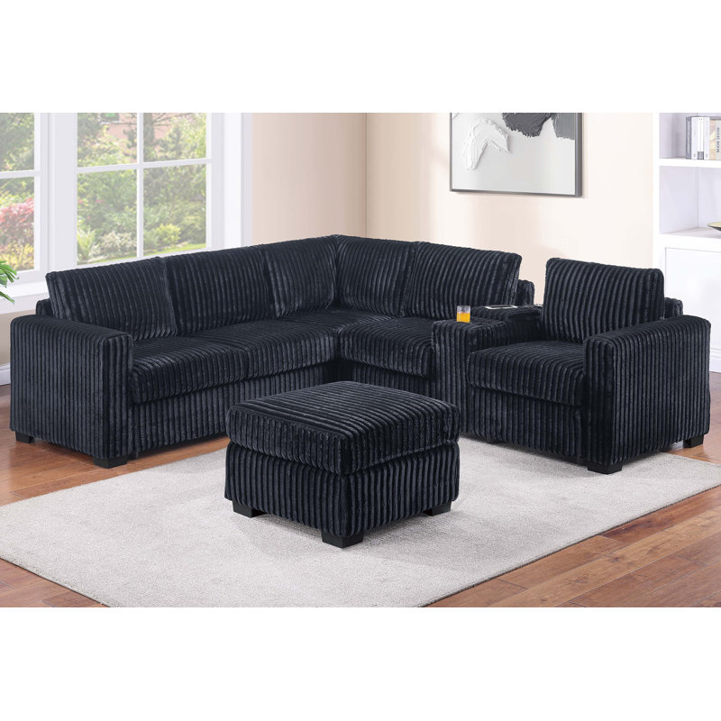 Aithne 4-Piece Sectional Set, Black Corduroy