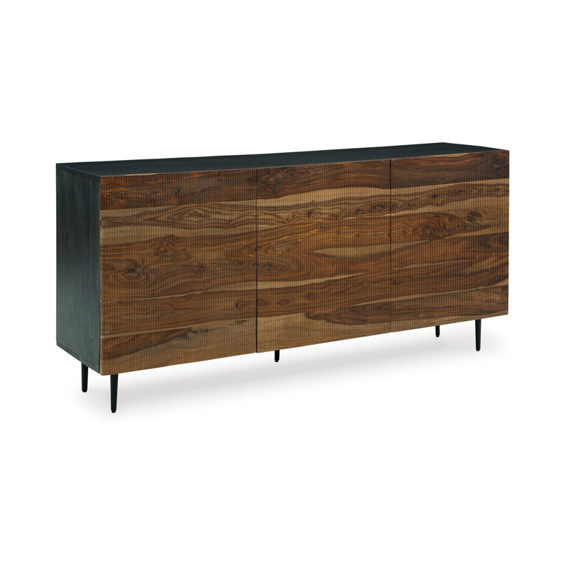Console de buffet, 3 panneaux de bois de sheesham brun rainuré de 64 po