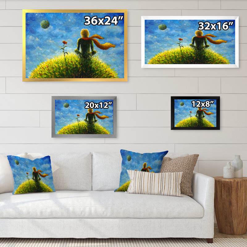 " Tale Boy Rose Planet ", White Picture Framed, 16" H x 32" W x 1" D