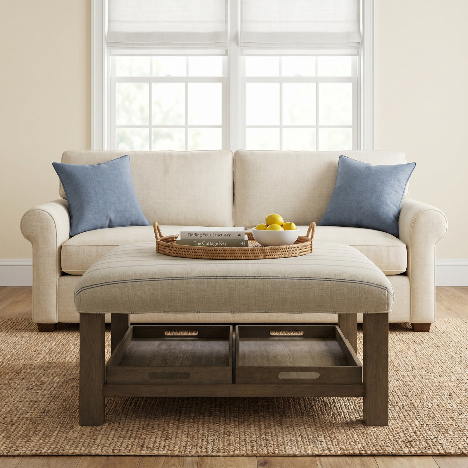 Manorville 42" Ottoman, Macarena Dark Blue Performance