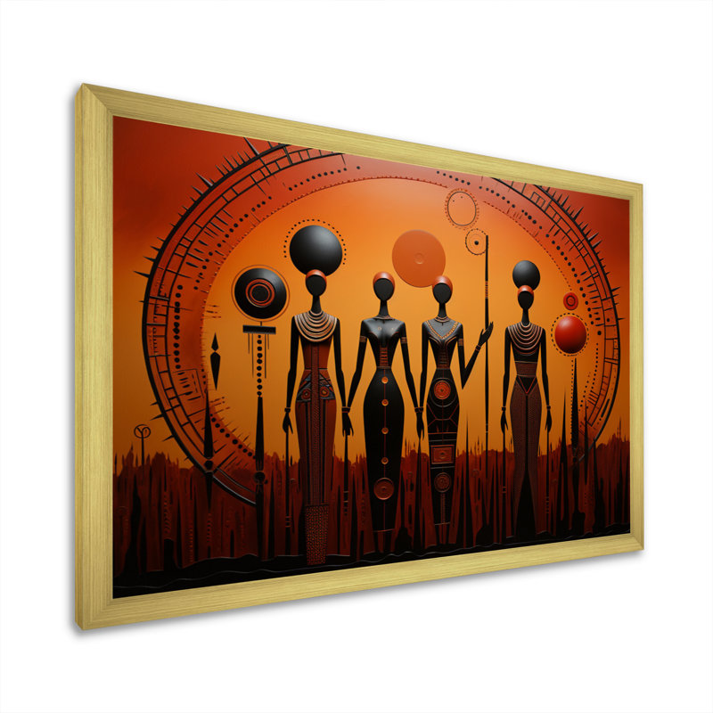 «African Tribal Rhythms I», art mural africain, Cadre doré simple, H 24 po x l 32 po x P 1 po