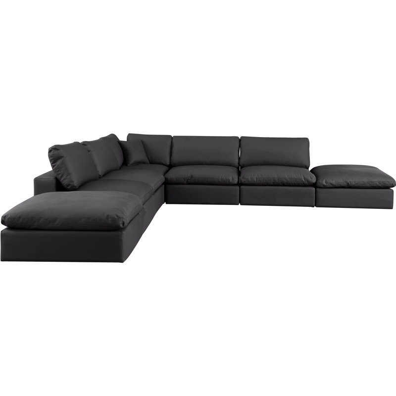 Hisayoshi Upholstered L-Shaped Sectional Reversible, Black Vegan Leather