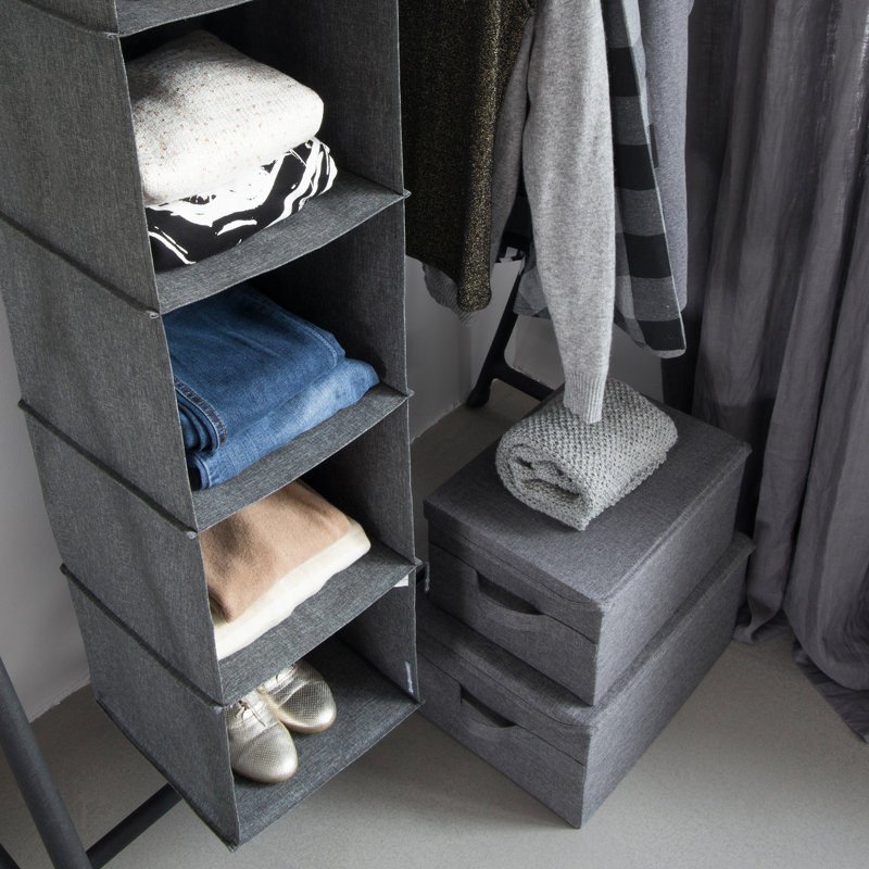 Bigso Soft Foldable Polyester Storage Box with Lid, 8.7" H x 15.75" W x 11.8" D, Gray
