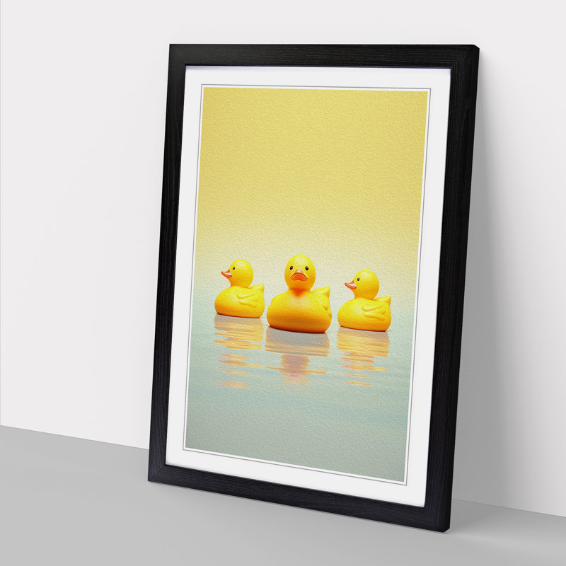 Rubber Ducks Minimalism No.2 - Single Picture Frame Print on Wood, 34cm H x 25cm W x 2cm D, Black