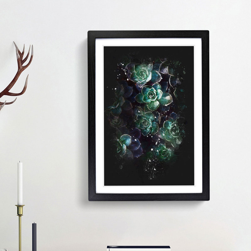 Green Succulent in Bloom - Framed Print, Black Framed, 33cm H x 24cm W x 2cm D