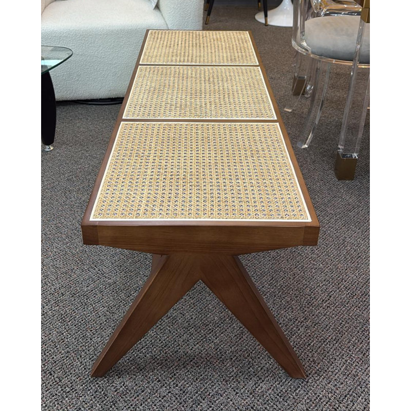 Shawn Cane Wood Bench, Brown