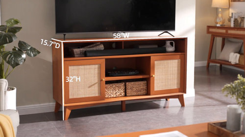 Linets Natural Rattan TV Console TV Stand for 65+ inch TV, 25 Tall Highboy Entertainment Center Bay Isle Home Color: Oak