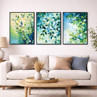 Summer Green Branches in the Wind – Leaves 3 Piece Canvas Print