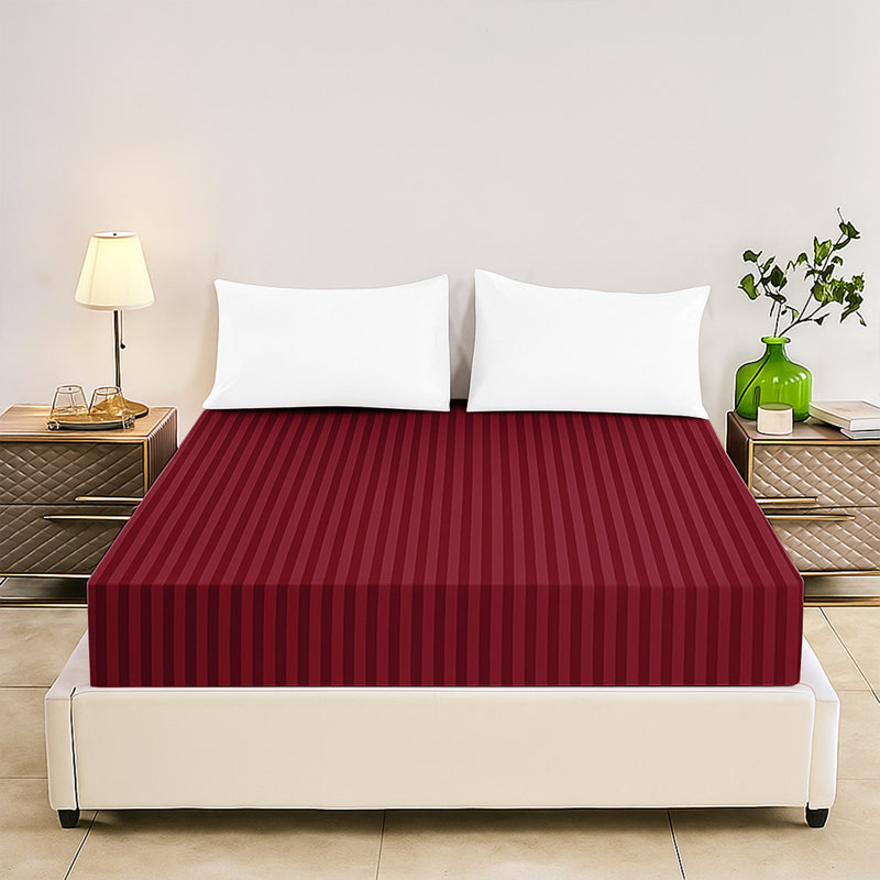 Tabbitha Striped Microfiber Standard Fitted Sheet, Burgundy, Super King (6')