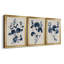 Bleu marine et feuilles de lin II - ensemble de 3 peintures sur toile encadrées-1815478754-1815478776