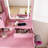 3-Color LED Vanity Mirror With Stool, Pink Dressing Table For Bedroom, 2 Drawers & 5 Storage Cabinets (4 Open + 1 Hidden), Adjustable Lighting-936804418