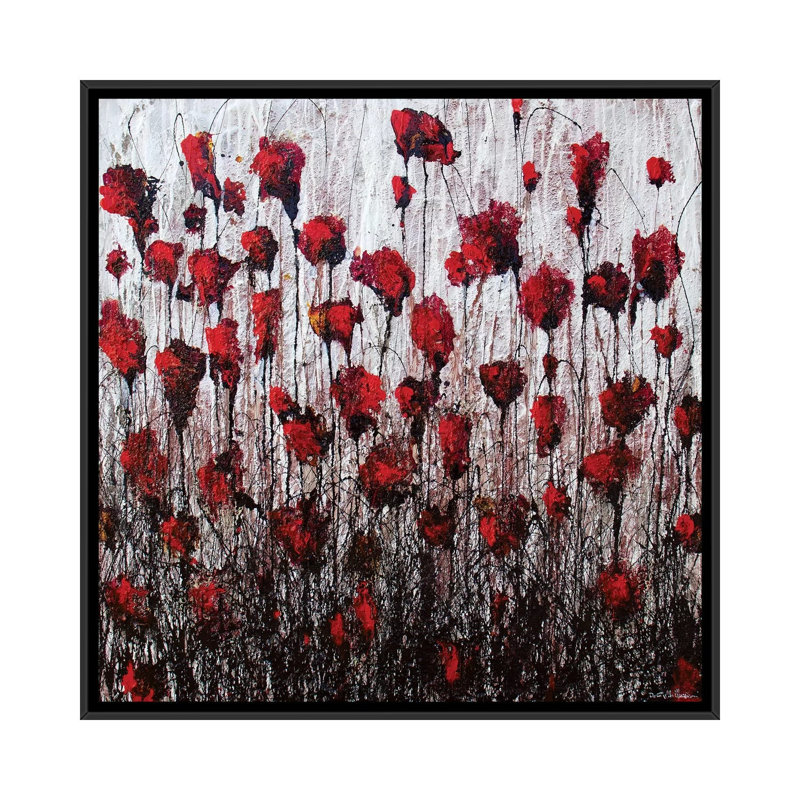 Poppies In Love by Donatella Marraoni - Painting on Canvas, Black Framed, 45.72 cm H x 45.72 cm W