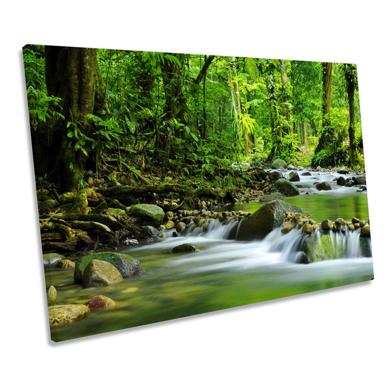 Green Forest River Landscape - Wrapped Canvas Print, 30.5cm H x 45.7cm W x 2cm D
