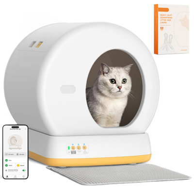 Upgraded Smart Automatic Cat Litter Box with Mat & Liner for Multi Cats, Advanced Safety System/Self Cleaning/Odor Control/APP Control