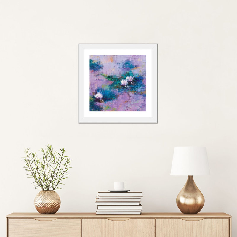 « Purple pond » par Olena-impression de peinture, Papier encadré blanc, Blanc, H 16 po x l 16 po x p 1 po