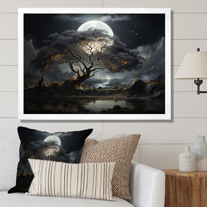 «Grey Tree Essence of Light - Trees», art mural, H 30 po x l 40 po x P 1,5 po, Cadre photo blanc