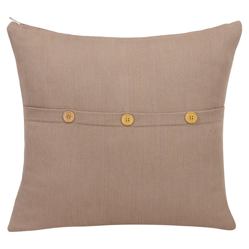 Buttons Solid Colour Cotton Throw Pillow Cover, Brown, 18" x 18", Pillow Cover Only - No Insert