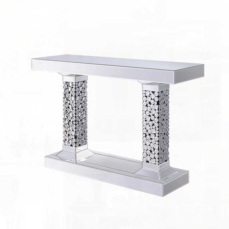 Console en miroir avec design raffiné en verre trempé biseauté