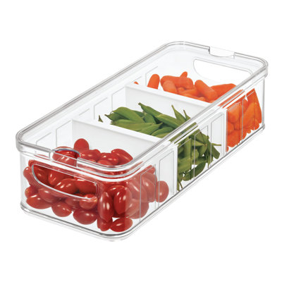 iDesign Recycled Plastic Crisp Large Divided Produce Storage with Handles, Clear Bin