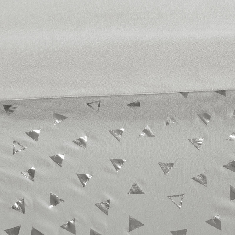 Ensemble d'édredon à imprimé triangulaire métallique , Gris / argenté, Édredon pour lit simple / simple TG + 1 taie déc