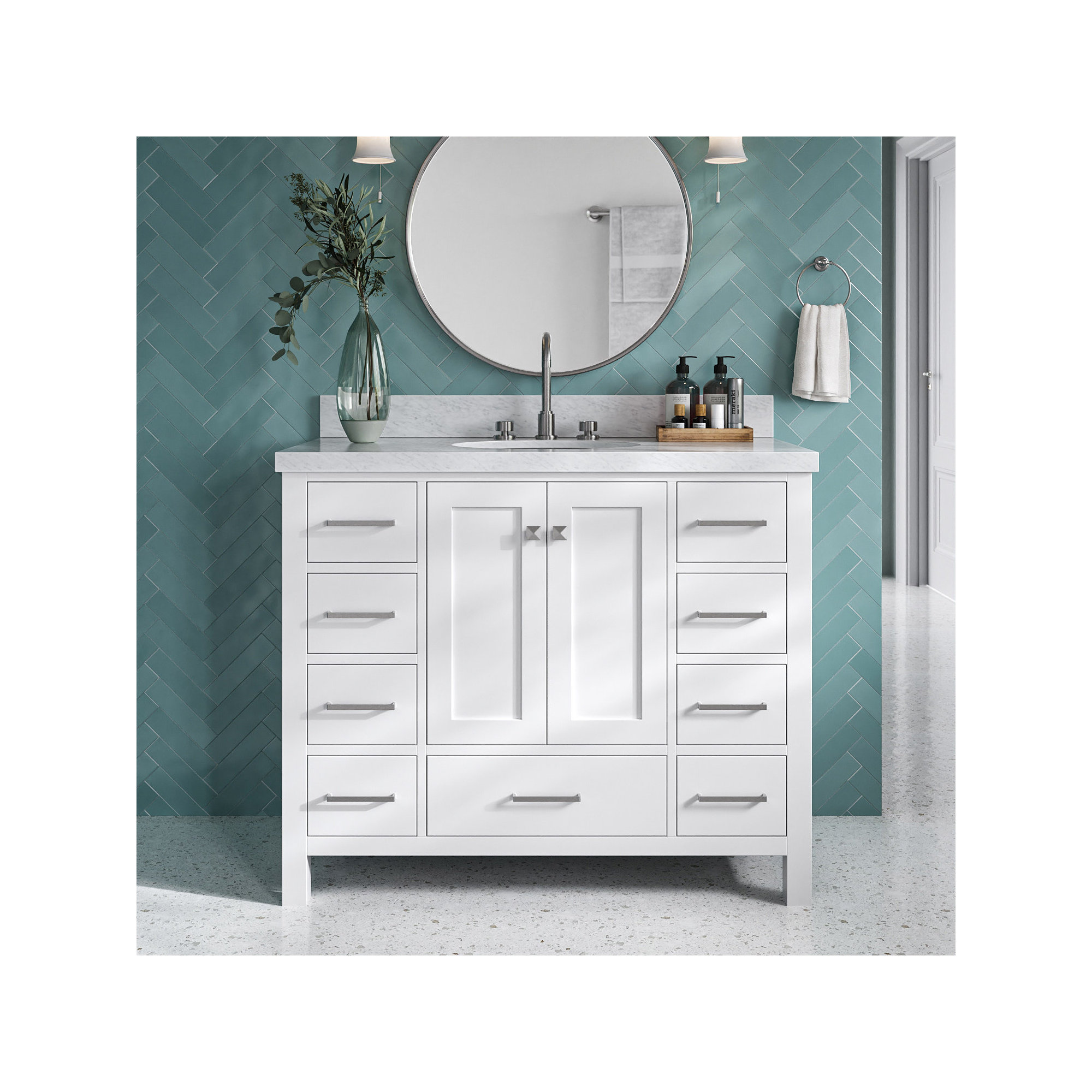 Cambridge 43'' Single Bathroom Vanity, White / Brushed Nickel