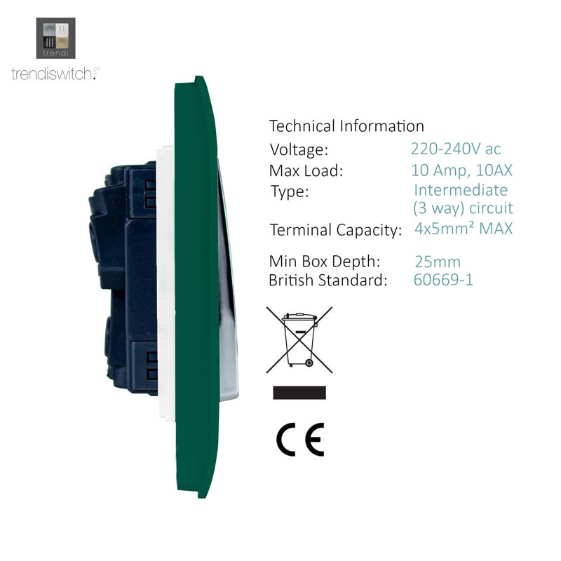 Trendi Switch 2 Gang Intermediate Rocket Light Switch, Dark Green
