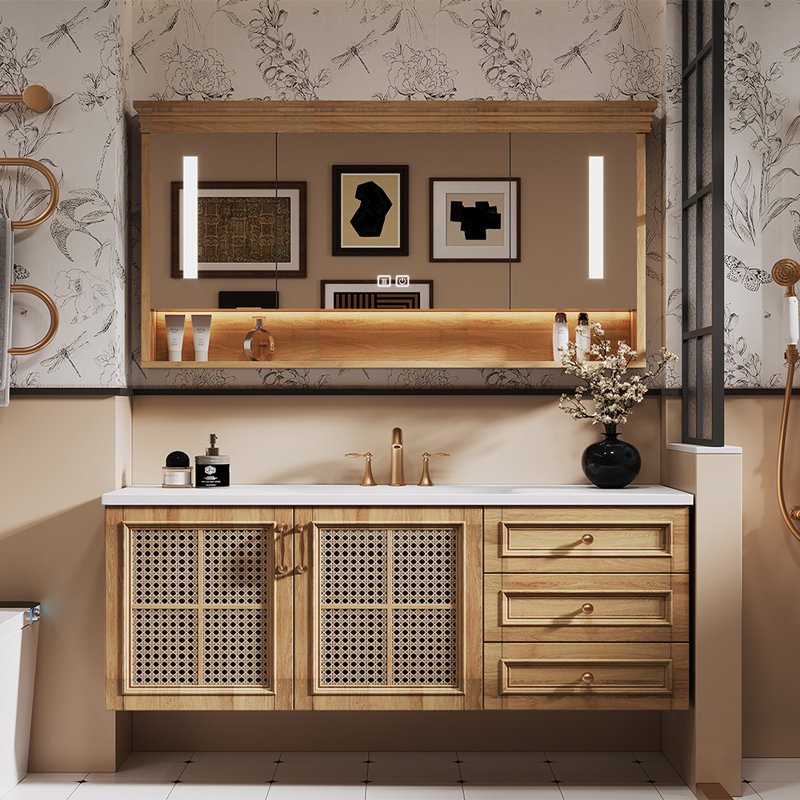 Armoire de salle de bain rétro de style médiéval, Burlywood
