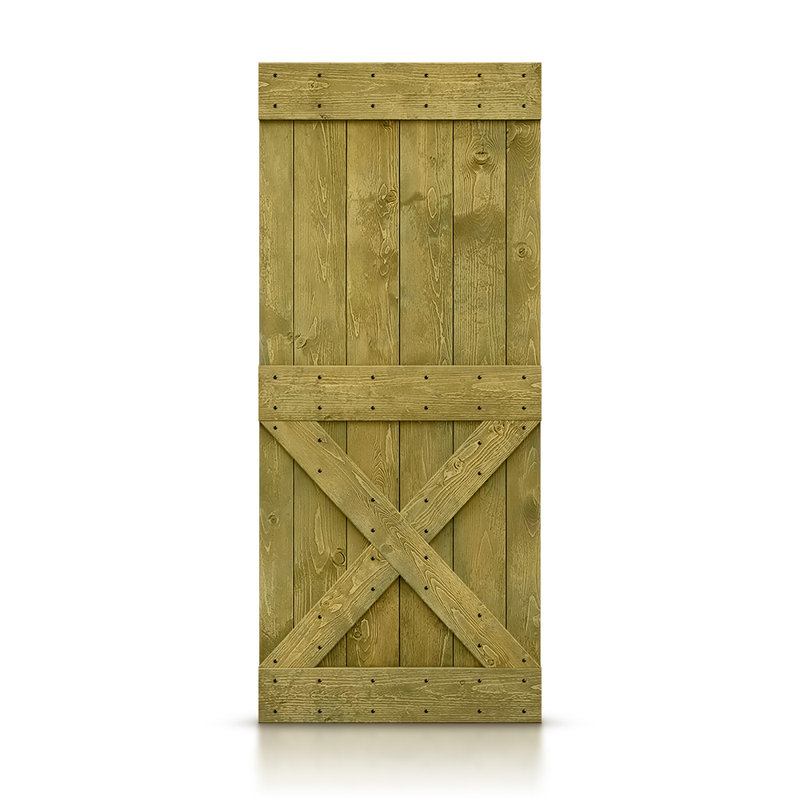 Porte de grange blanche à panneaux en bois teinté vert mini X Series sans ensemble de quincaillerie d’installation