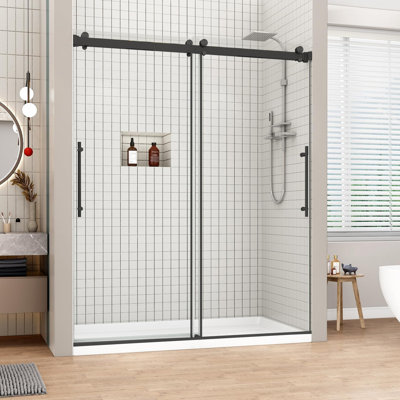 Porte de douche coulissante double sans cadre l 60 po x H 76 po avec verre trempé transparent de 5/16 po (8 mm)